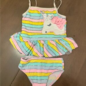 Flapdoodles Striped Unicorn Bikini - Pink, Yellow, Blue